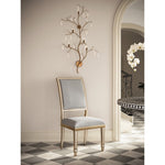 armless dining chair ivory wood frame antique gold trim gray back seat cushions