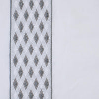 white linen blend curtain panels silver gold diamond embroidered trim