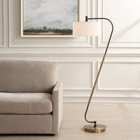 steel antique brass finish S-shaped floor lamp white shade