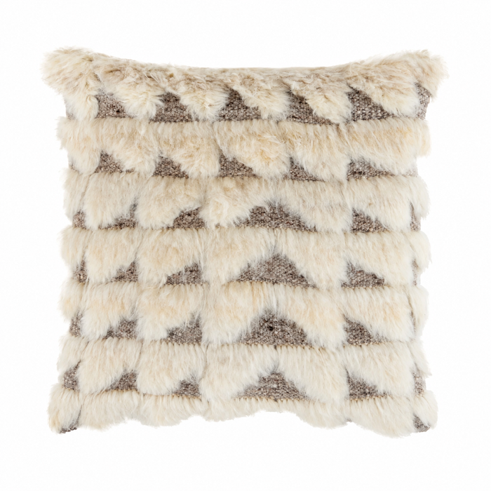 Surya Glacen Wool Pillow: square, beige/gray geometric pattern, fluffy texture, soft and cozy look.