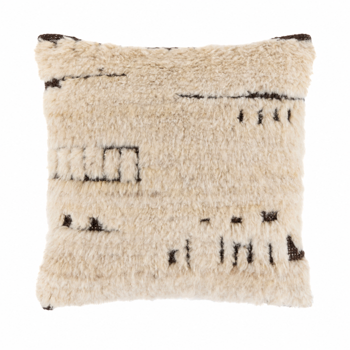 Glacen Wool Pillow by Surya: Square ivory accent with black geometric lines and plush down fill for comfort.