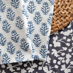 block printed napkin set navy floral patterned
