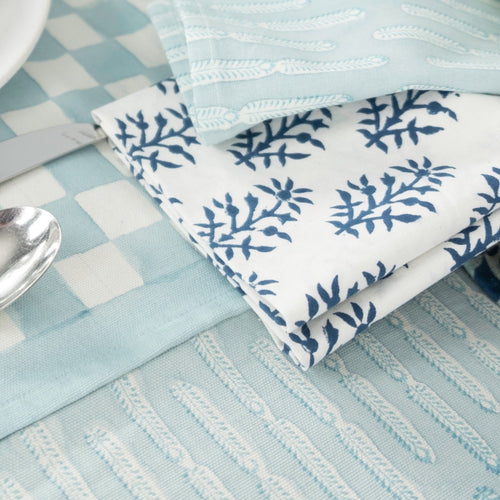 block printed napkin set navy floral patterned