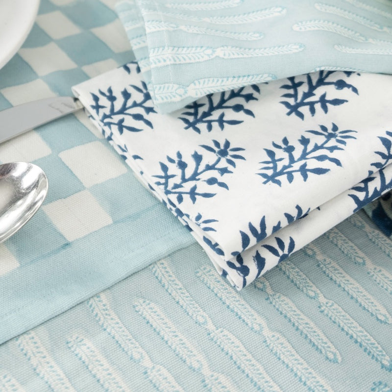 block printed napkin set navy floral patterned