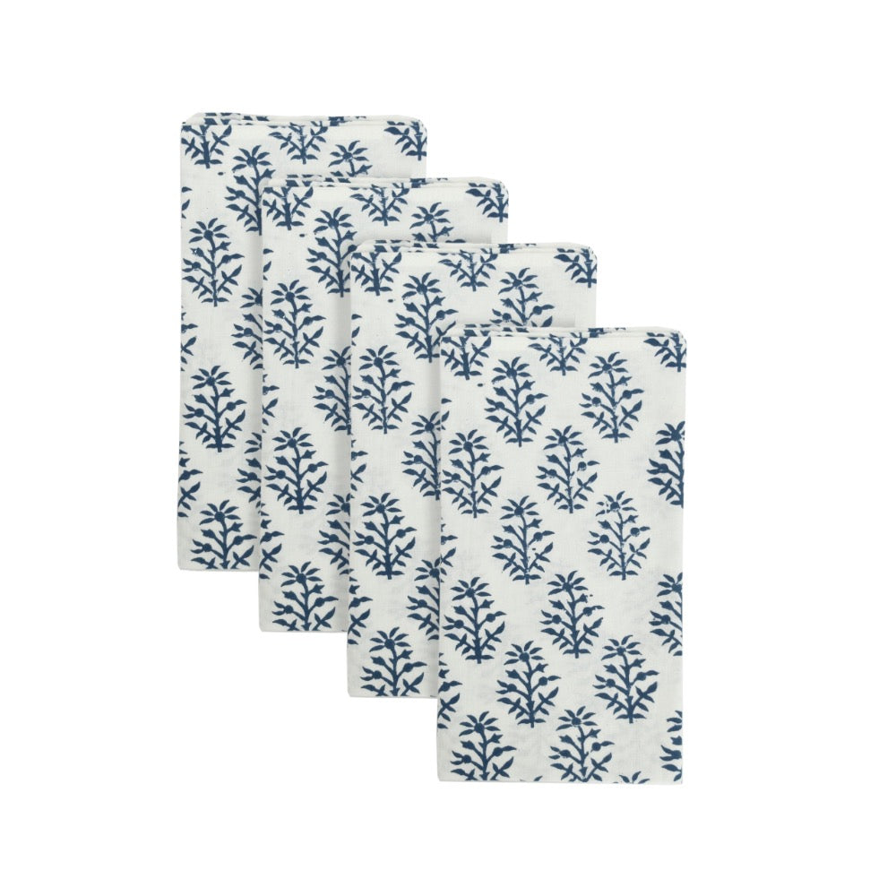 block printed napkin set navy floral patterned