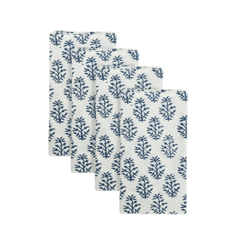 block printed napkin set navy floral patterned