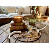 match cloche round wood candle on table