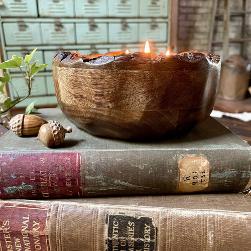 tree bark candle round books