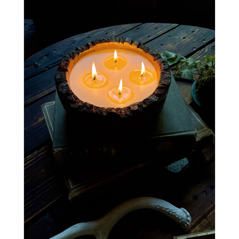 round tree bark candle 4 wick