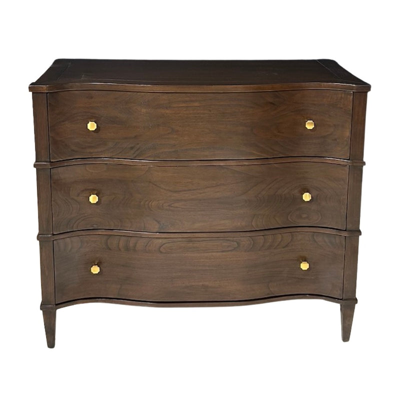 3-drawer chest dark brown waved front tapered legs