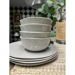 stone round dinner plate and bowl stack