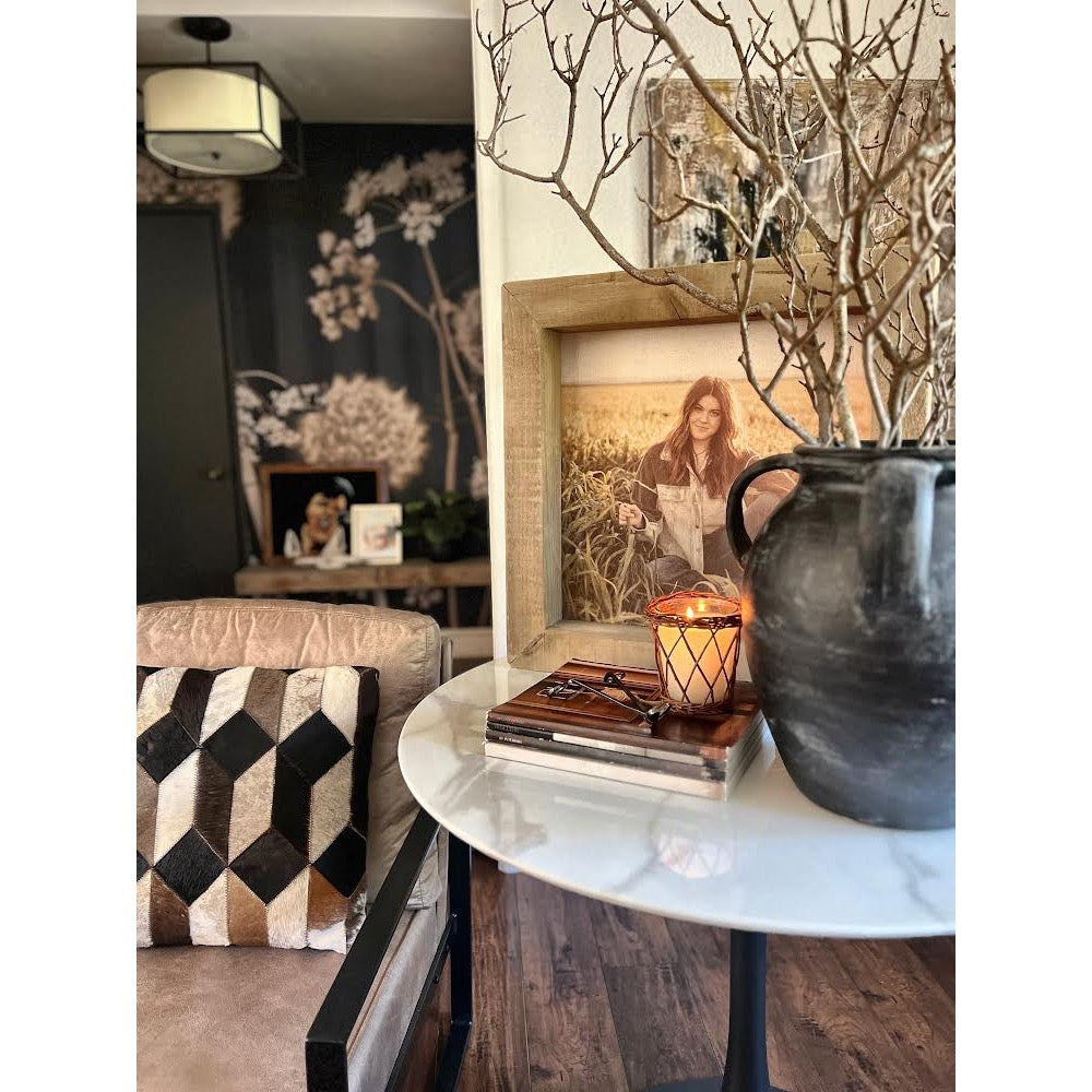 timberwood photo frame styled on table