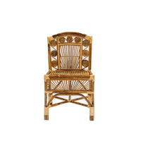 Wicker chair with decorative backrest on a white background