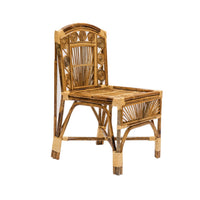 Wicker chair with intricate patterns on a white background