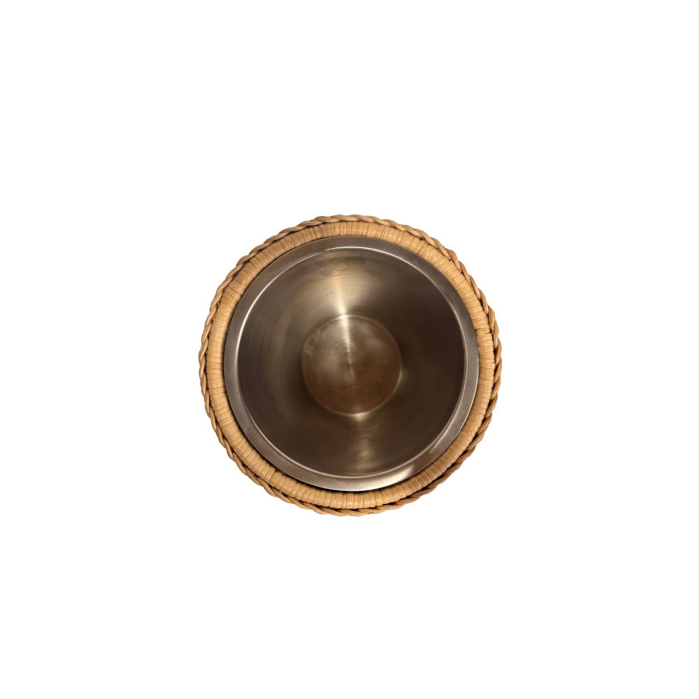 Metal interior with wicker-like rim on a white background