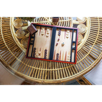 Backgammon set on a wicker table