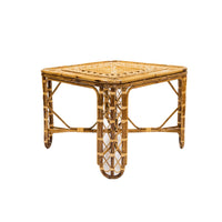 Square rattan table on a white background