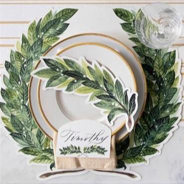 paper placemat die cut wreath green leaf neutral