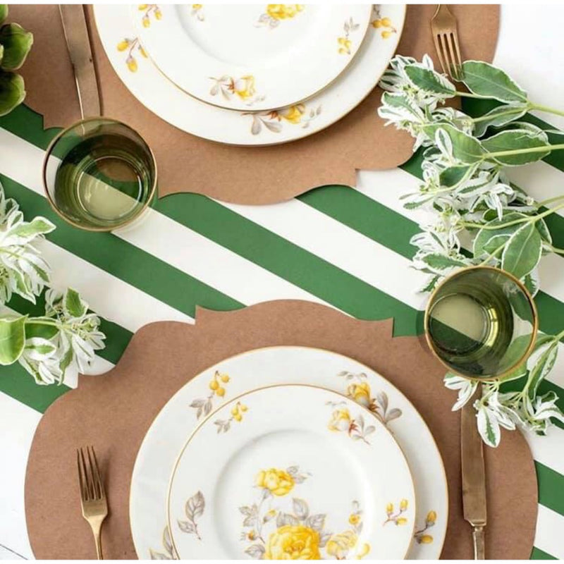green striped paper table runner 