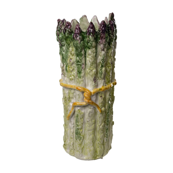 Decorative vase with an asparagus design white green purple