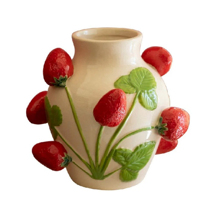 Vase with strawberry design on a white background
