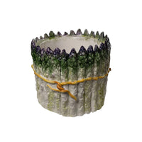 Decorative pot with an asparagus design white green purple