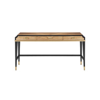 desk tan veneer pieced brass handles black trim