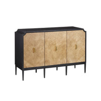cabinet 3-door tan pieced veneer black frame brass handles