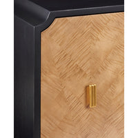 cabinet 3-door tan pieced veneer black frame brass handles