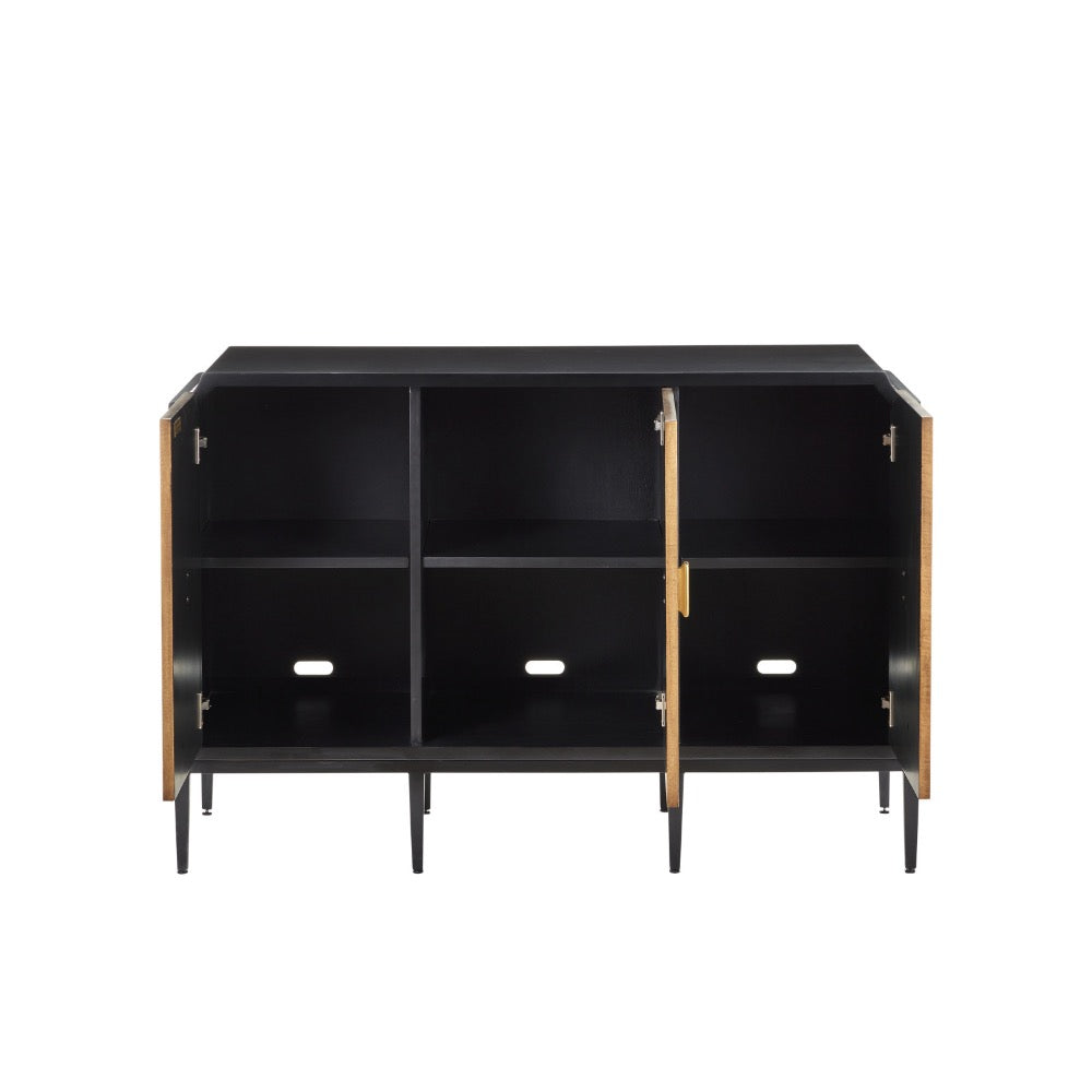 cabinet 3-door tan pieced veneer black frame brass handles