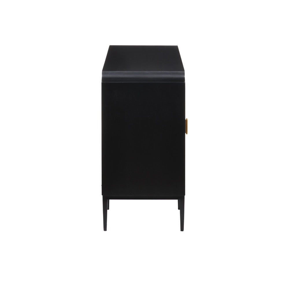 cabinet 3-door tan pieced veneer black frame brass handles
