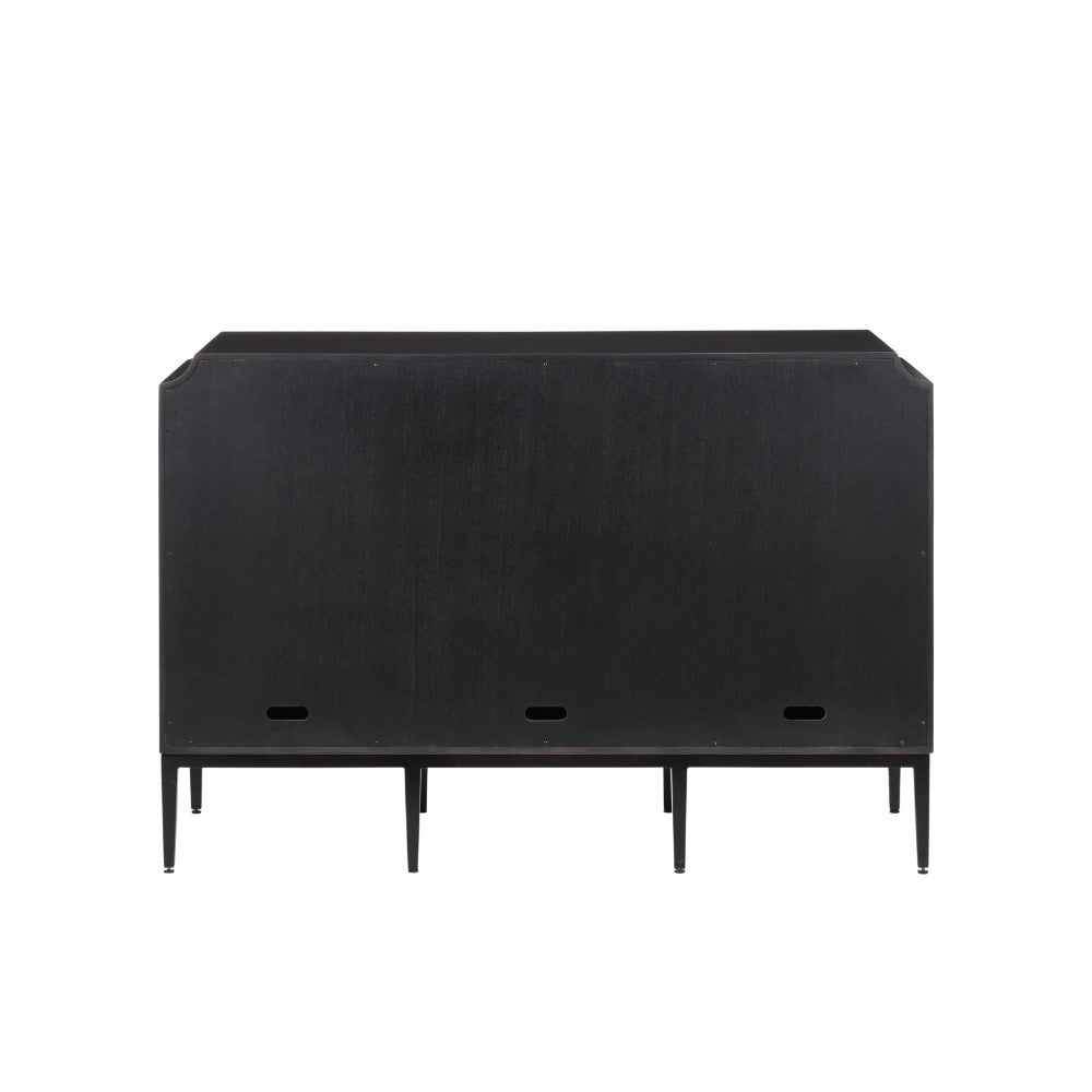 cabinet 3-door tan pieced veneer black frame brass handles
