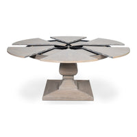 round dining table expandable pedestal base moonskin finish