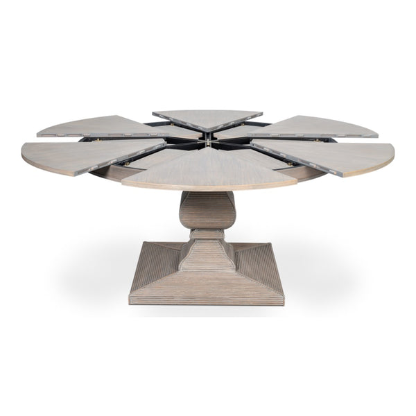 round dining table expandable pedestal base moonskin finish