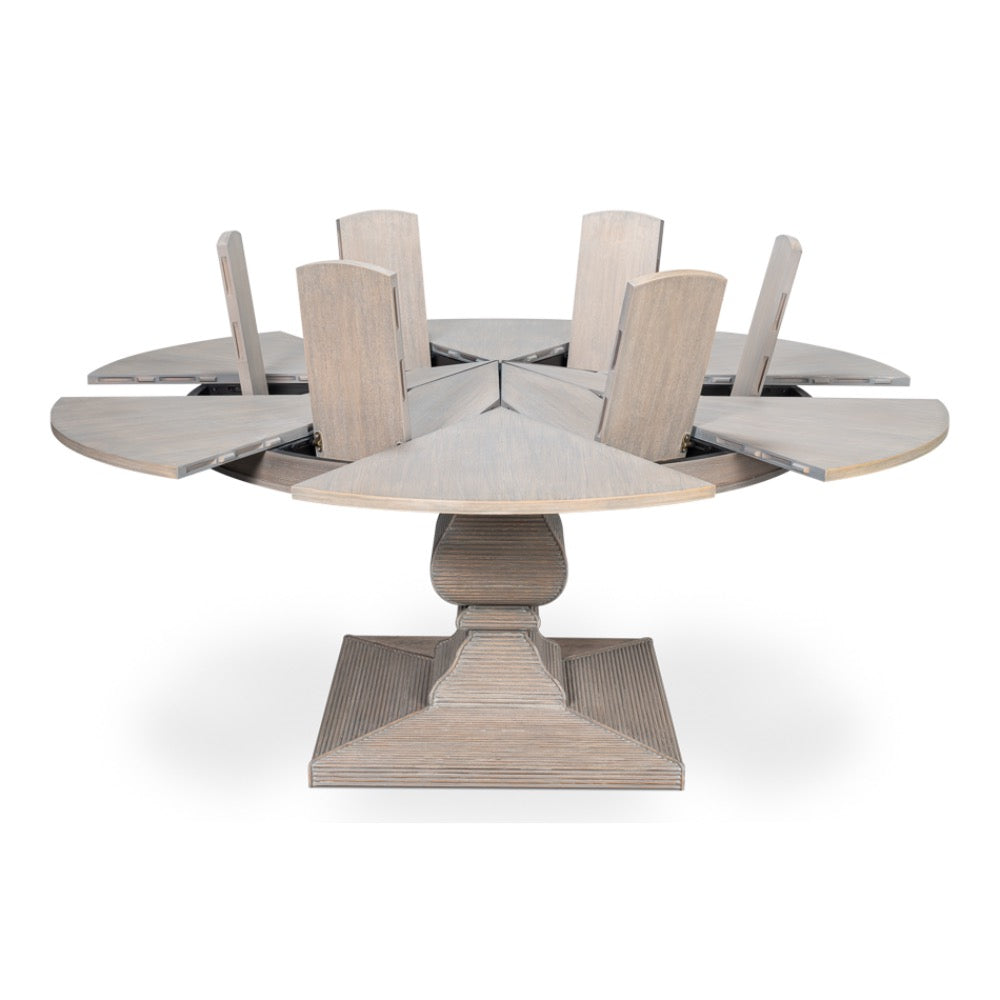 round dining table expandable pedestal base moonskin finish
