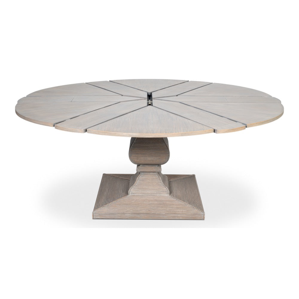 round dining table expandable pedestal base moonskin finish