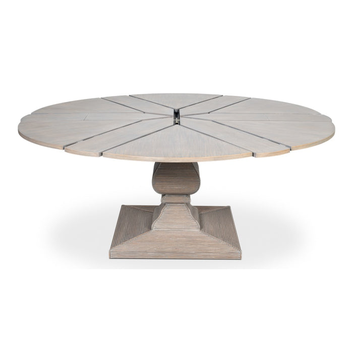 round dining table expandable pedestal base moonskin finish