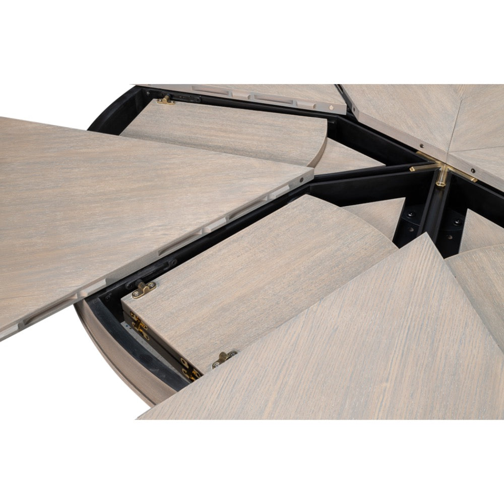 round dining table expandable pedestal base moonskin finish