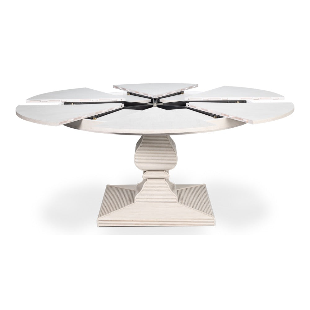 round dining table expandable reeded pedestal base white finish