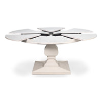 round dining table expandable reeded pedestal base white finish