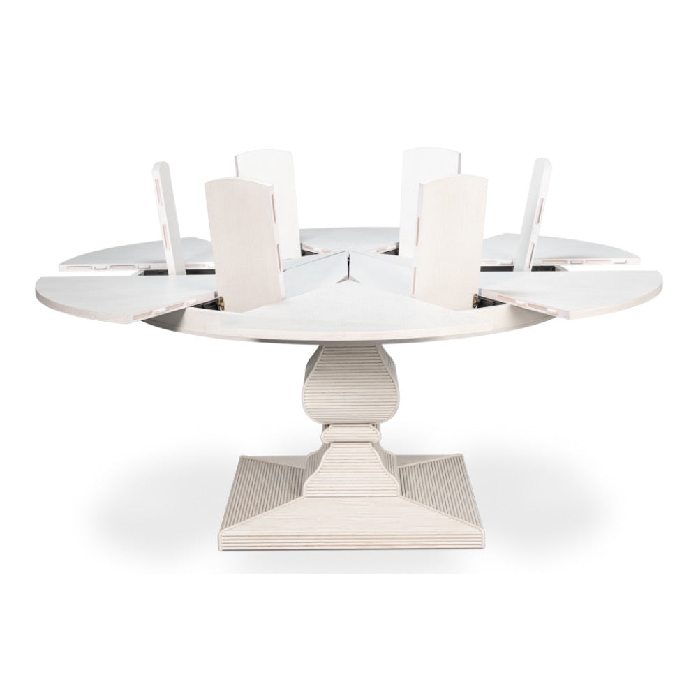 round dining table expandable reeded pedestal base white finish
