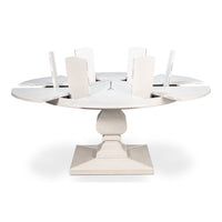 round dining table expandable reeded pedestal base white finish