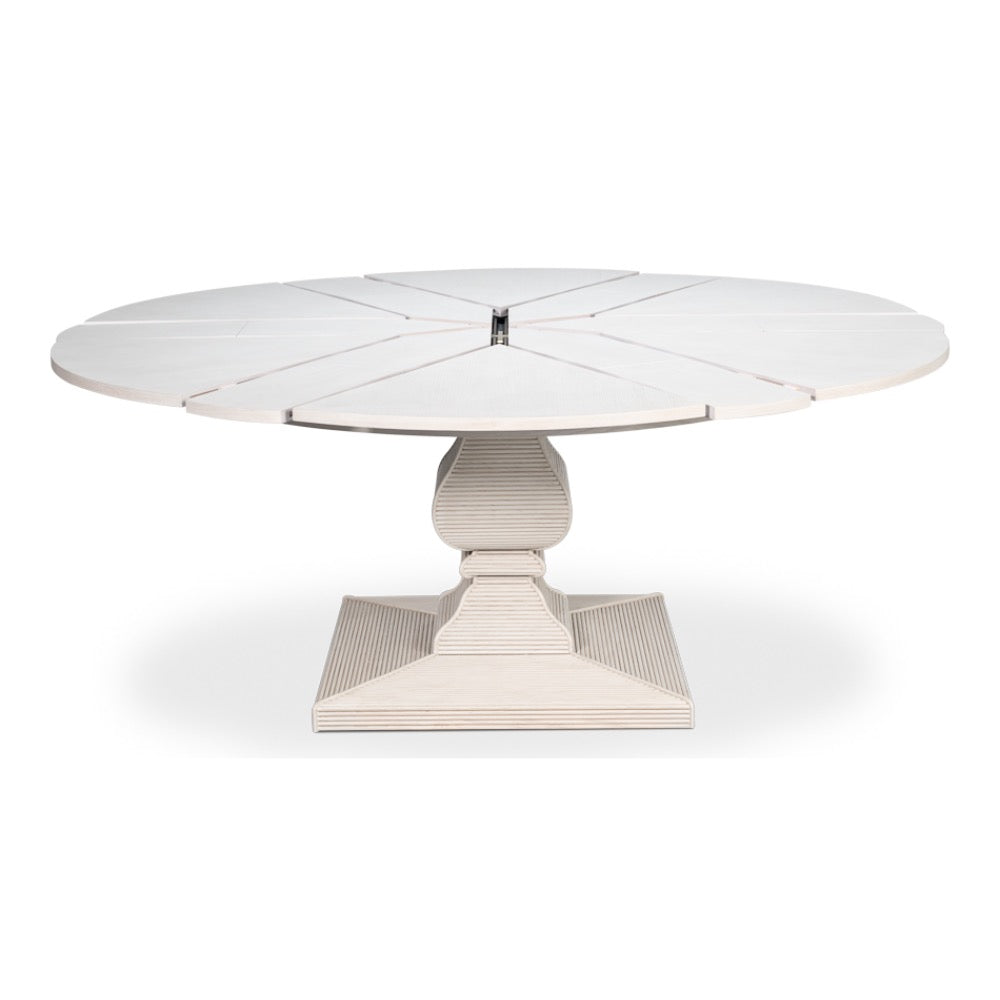 round dining table expandable reeded pedestal base white finish