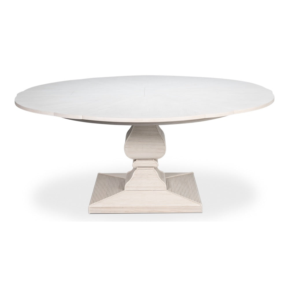 round dining table expandable reeded pedestal base white finish