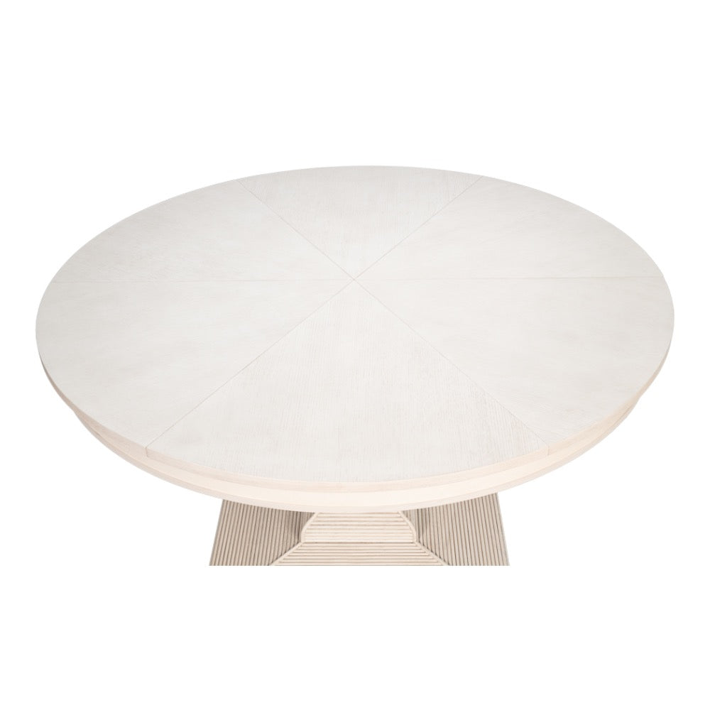 round dining table expandable reeded pedestal base white finish