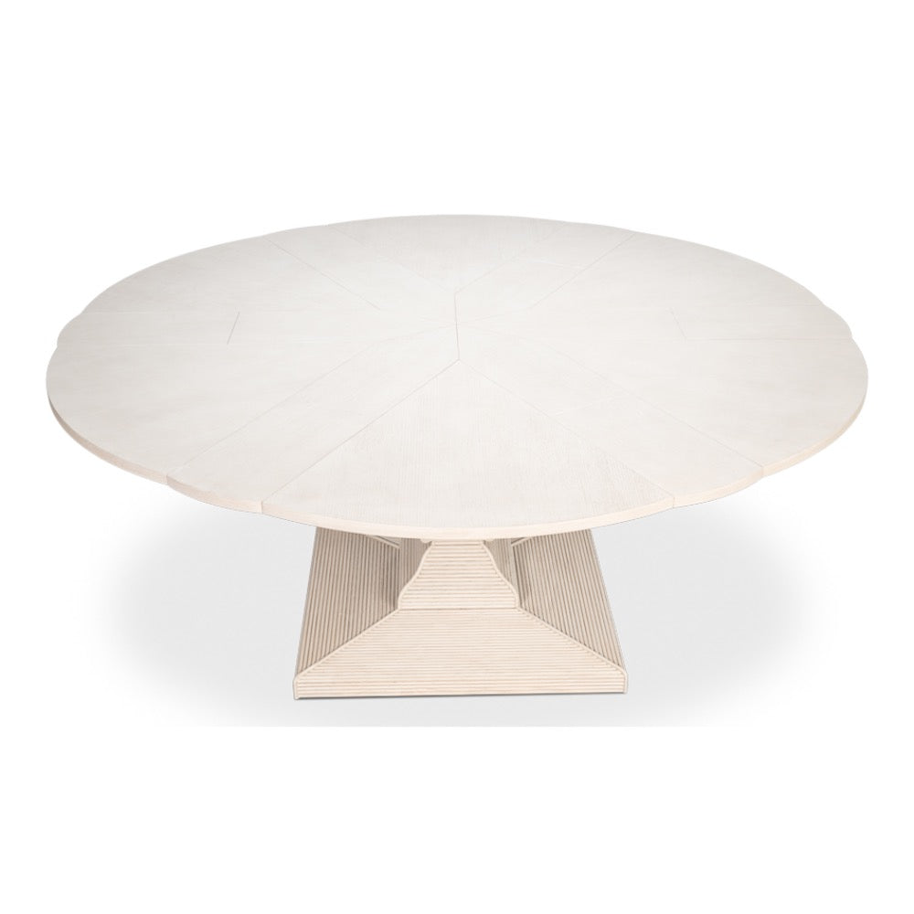 round dining table expandable reeded pedestal base white finish