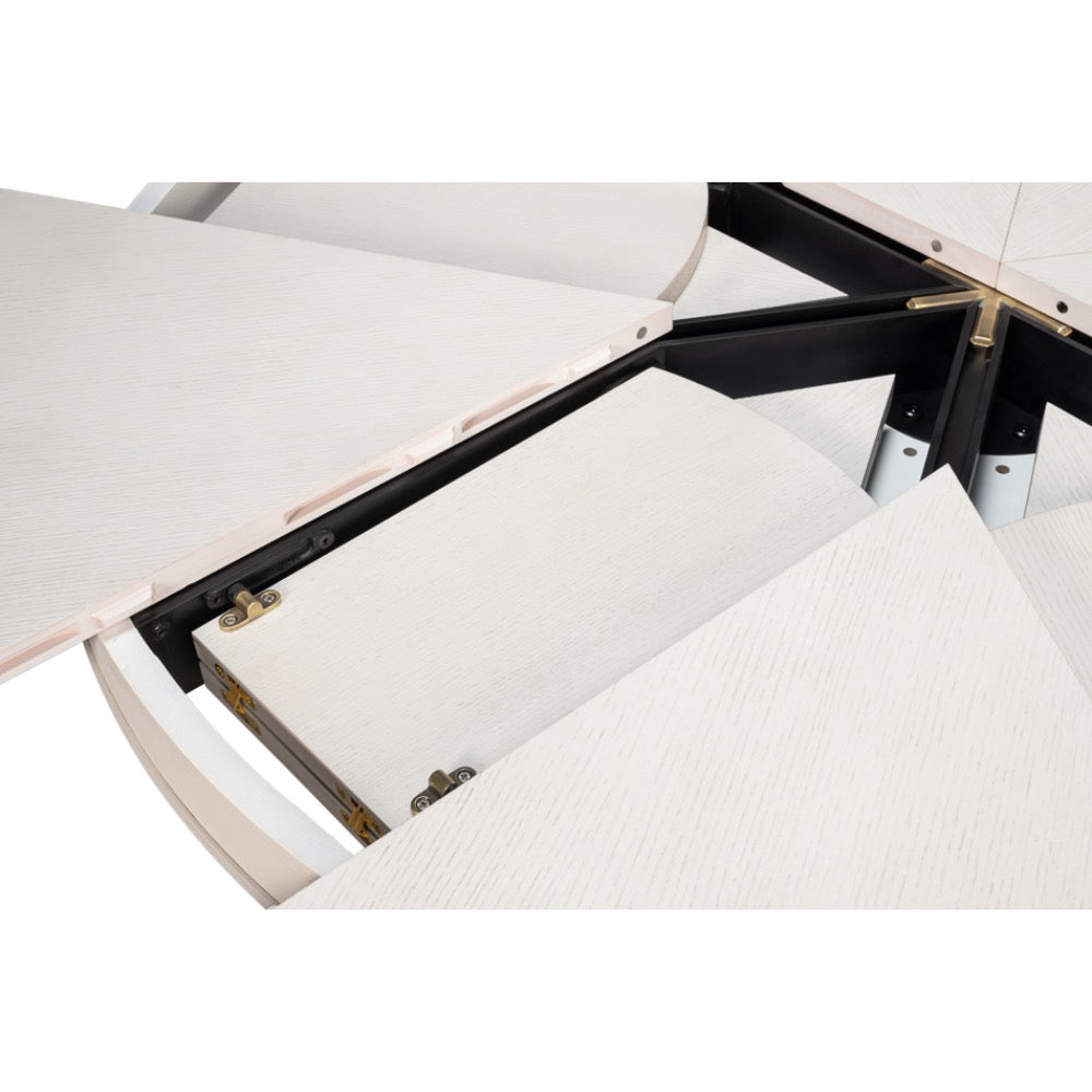 round dining table expandable reeded pedestal base white finish