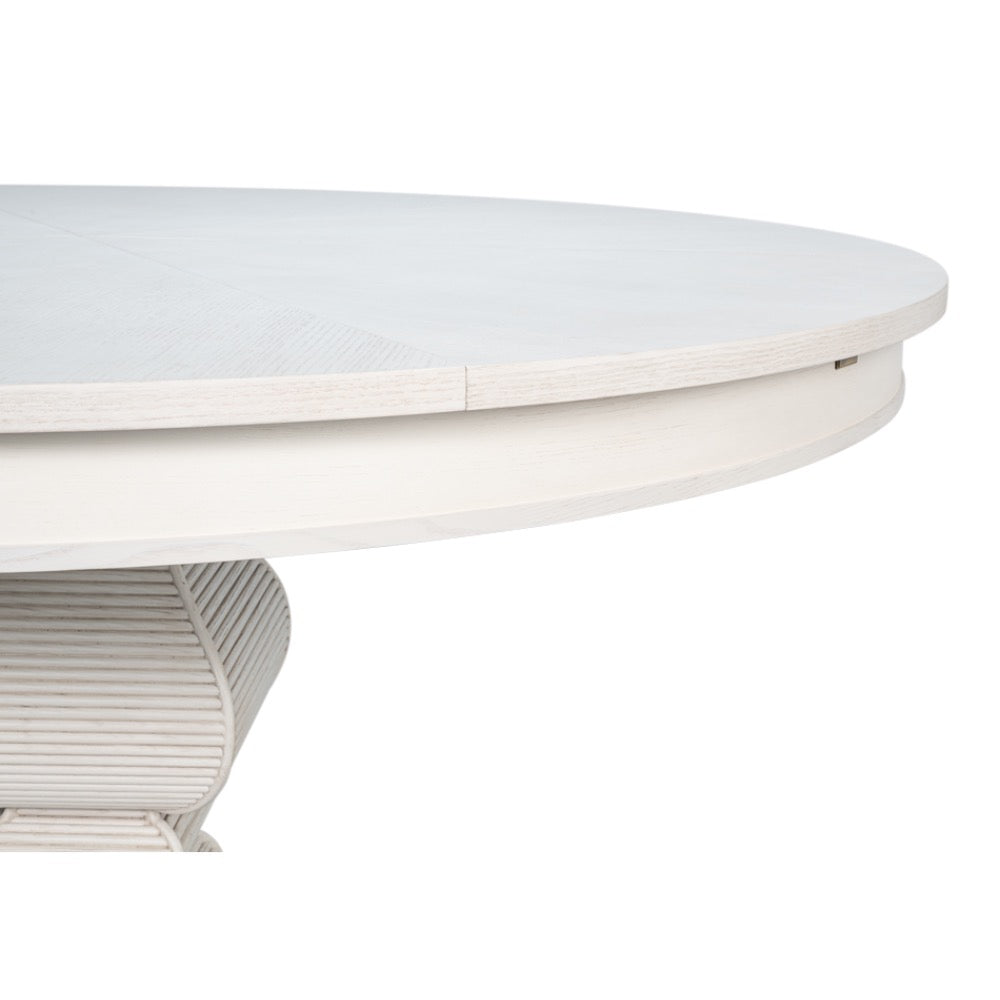 round dining table expandable reeded pedestal base white finish