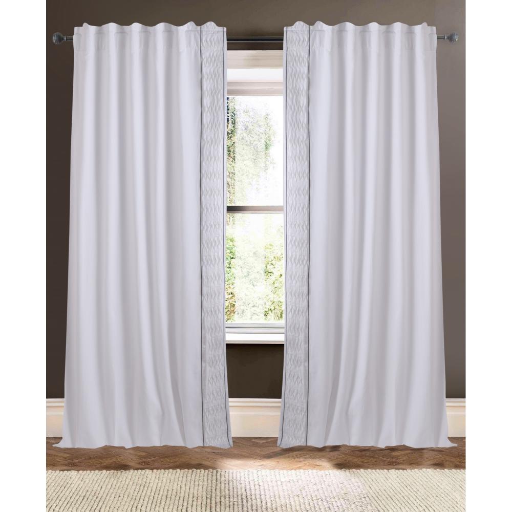 white linen blend curtain panels textured trim