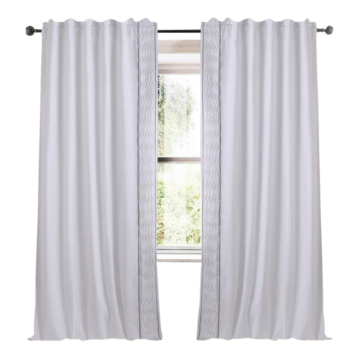 white linen blend curtain panels textured trim